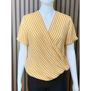 Scotch & Soda Maison Scotch Yellow White Striped Wrap Blouse Top Sz S